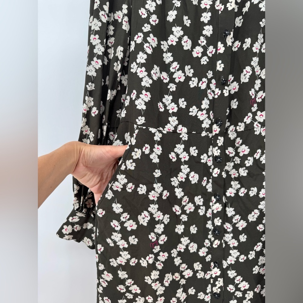 Juicy Couture Black Label Silk Olive Green Cherry Blossom Shirt Dress - Picture 8 of 10